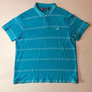 Chaps polo short‎ sleeve two button collar shirt turquoise blue white stripe 2XL